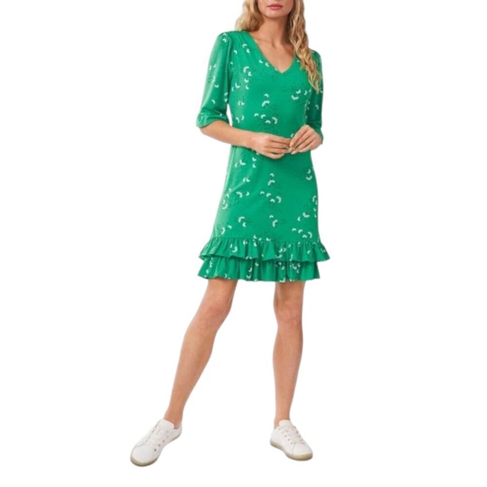 CeCe Tiered Ruffle Dress Dainty Floral Half Sleeve Cottagecore Green Size M